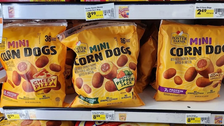 Foster Farms mini chicken corn dogs on shelf