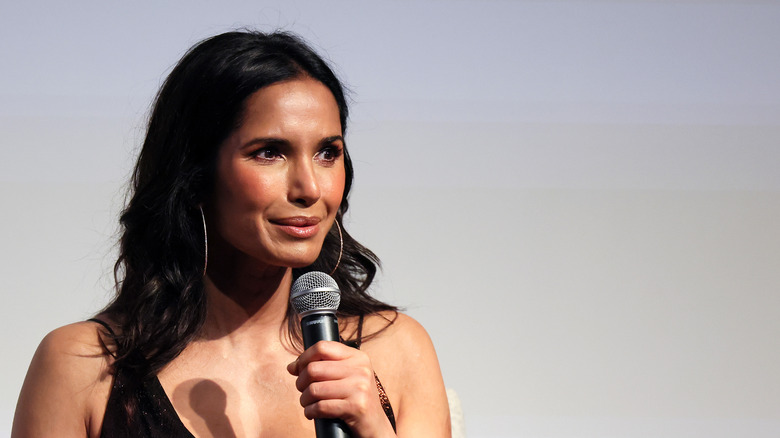 Padma Lakshmi holding mic
