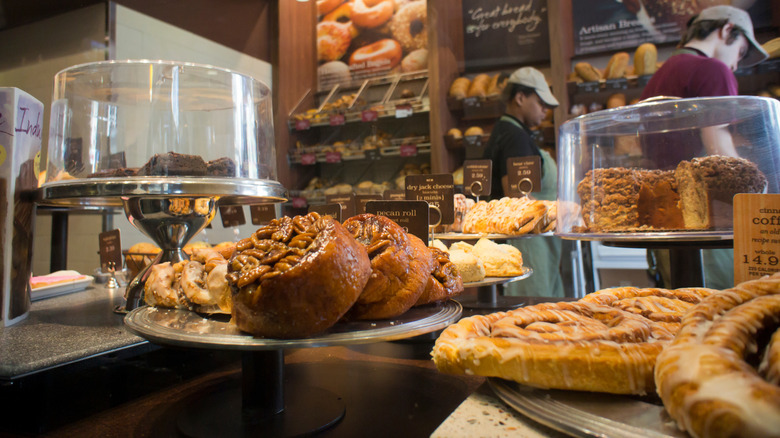 Panera Bread bakery display stocked with various baked goods