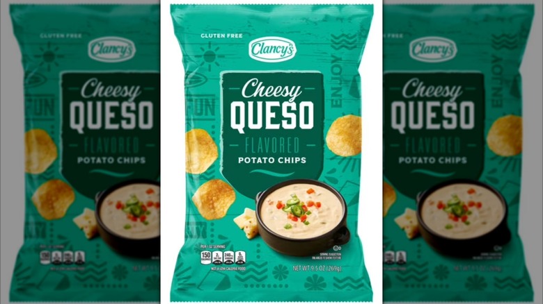 A bag of Clancy's Cheesy Queso Flavored Potato Chips