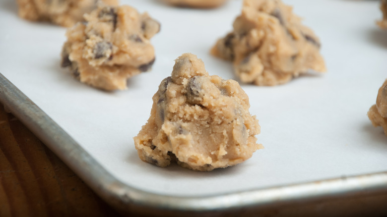 raw cookie dough on pan