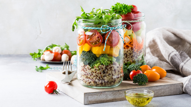 Colorful mason jar salads