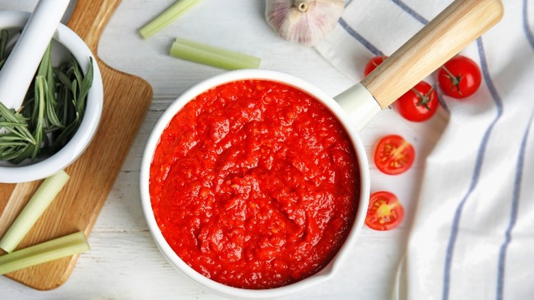 Small pan with tomato sauce