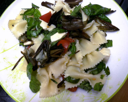 Pasta Salad with Roasted Artichokes, Basil, Tomatoes, and Mozzarella