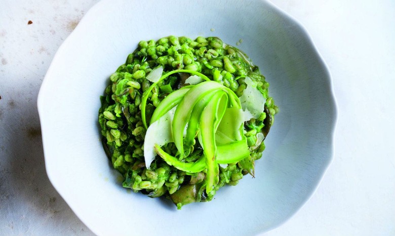 Pearl Barley Risotto with Watercress, Asparagus, and Pecorino