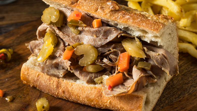 Close-up of Italian beef sandwich