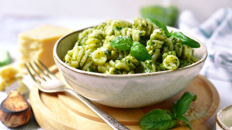 Bowl of pesto pasta