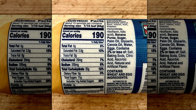 Nutrition label Pillsbury banana bread