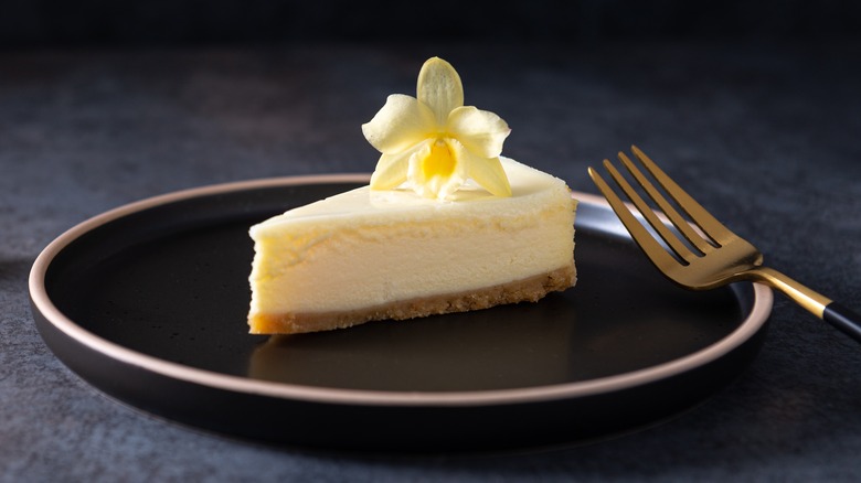Cheesecake with a floral garnish