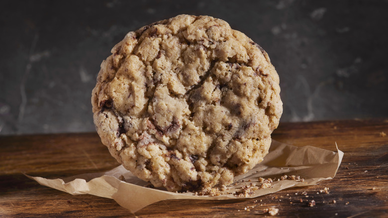 Oatmeal cookie standing on edge