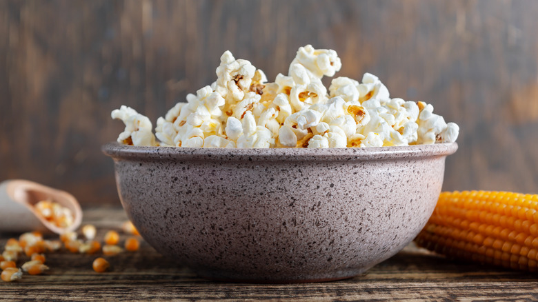 Bowl of freshly popped popcorn