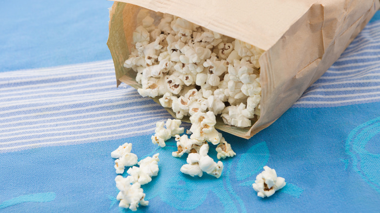 bag spilling microwave popcorn