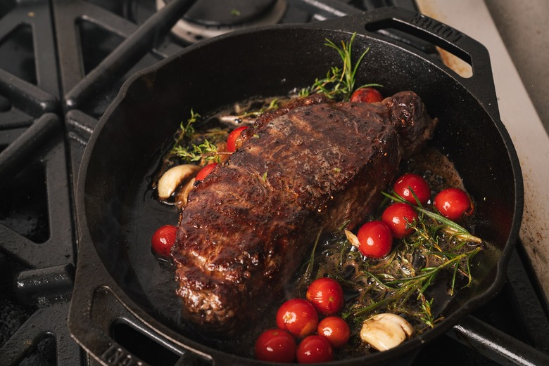 Reverse seared steak with herbs and garlic