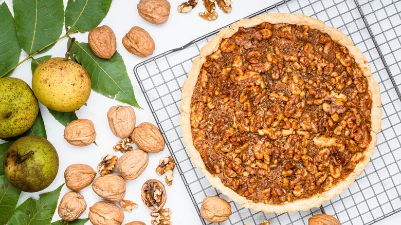 Walnut pie on a rack