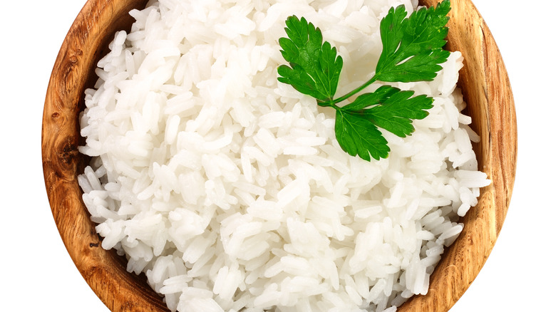 Rice in a wooden bowl 