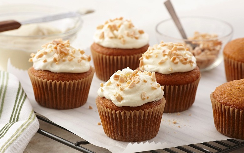 Pumpkin cupcakes with almond cream cheese frosting