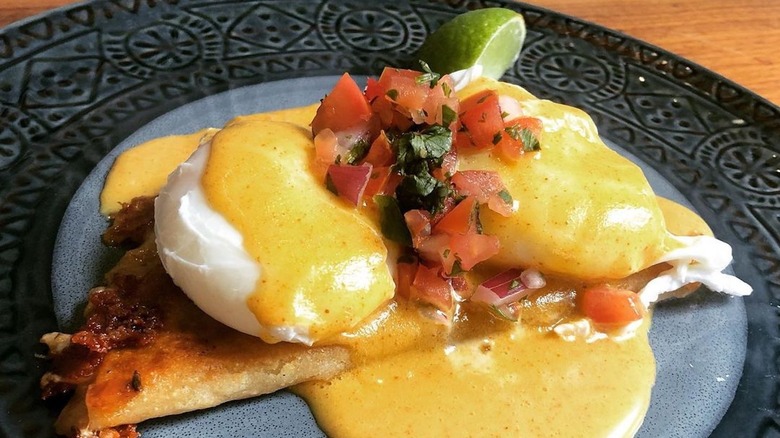 Quesadilla Benedict with salsa