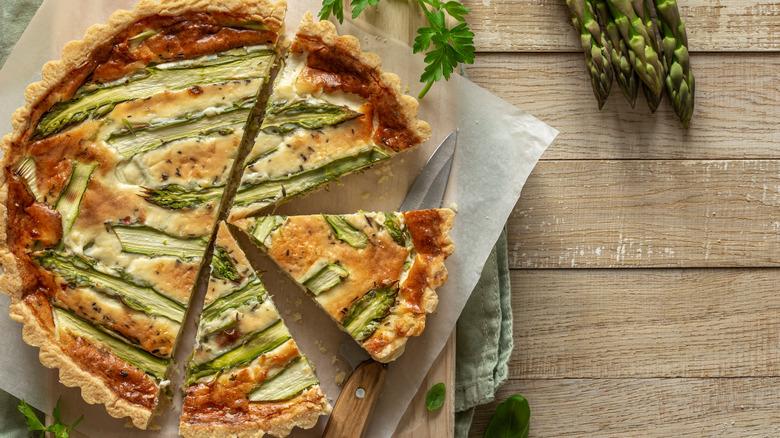 Sliced asparagus quiche