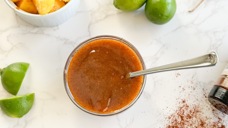 chamoy drizzled by spoon