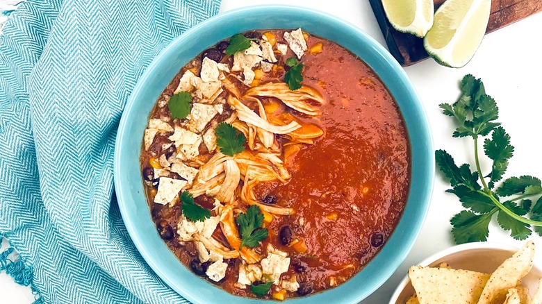 chicken tortilla soup in bowl