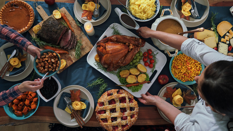 Birdseye view of Thanksgiving spread