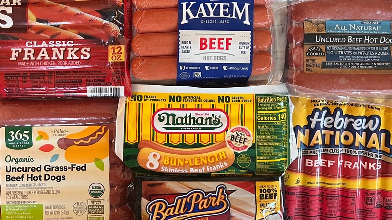 Packages of hot dogs