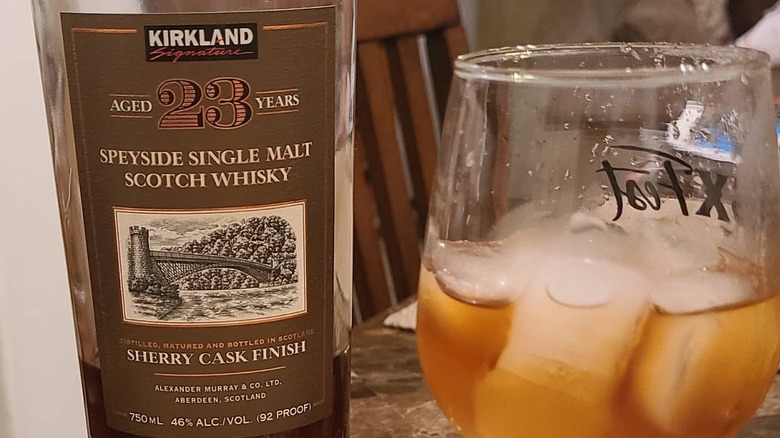 Glass of Kirkland Single Malt Scotch