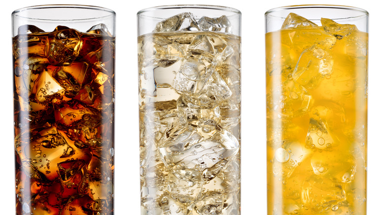 three tall ice cups different colors