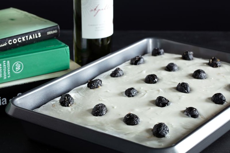 Red Wine Snack Cake With Goat Cheese Frosting And Candied Olives