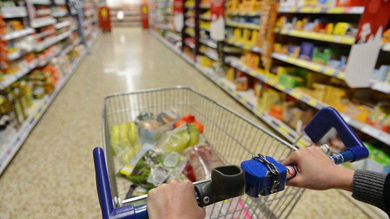Aldi aisle and shopping cart