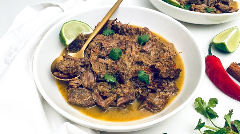 beef brisket in serving bowl