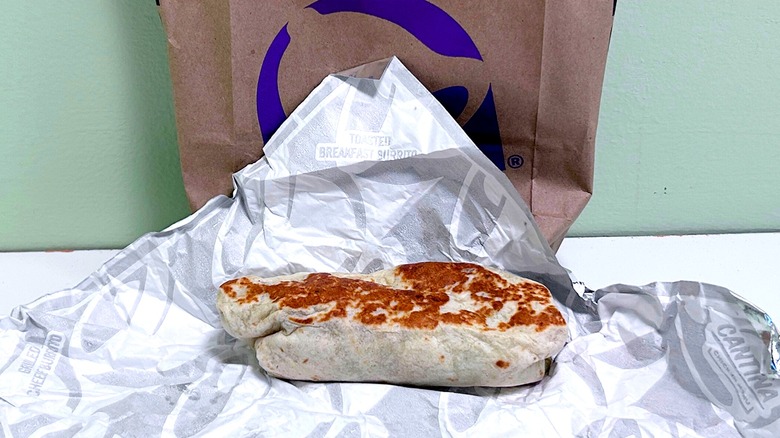 Close up of a Taco Bell Crispy Chicken Burrito