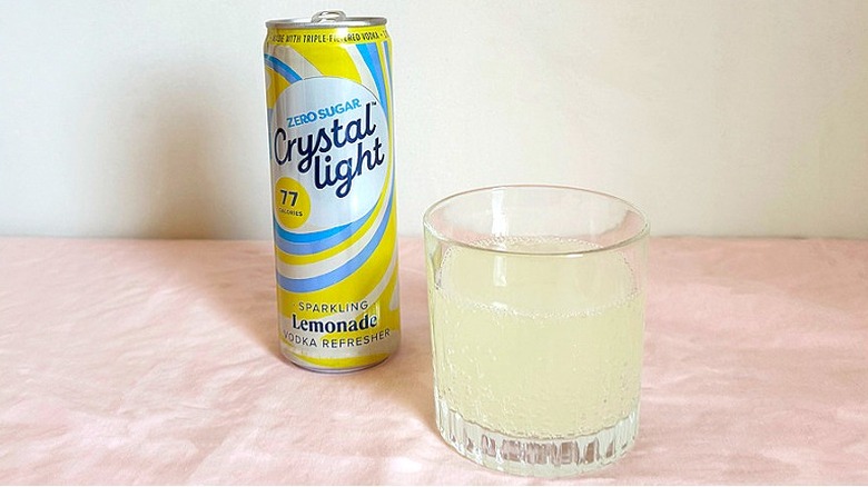 Crystal Light Vodka Refresher, lemonade can and glass