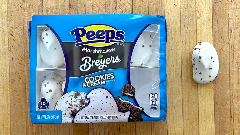 Package and Peeps  Breyers Cookies & Cream Flavored Marshmallow Chicks