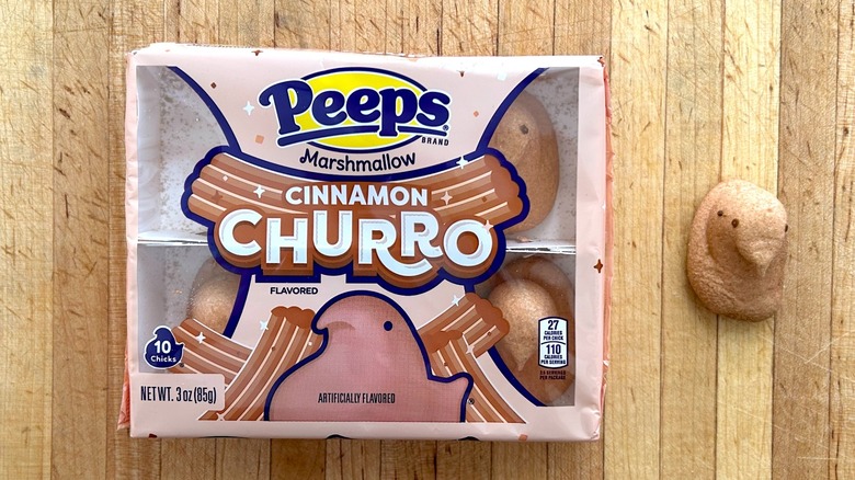 Package and Peeps Cinnamon Churro Flavored Marshmallow Chicks