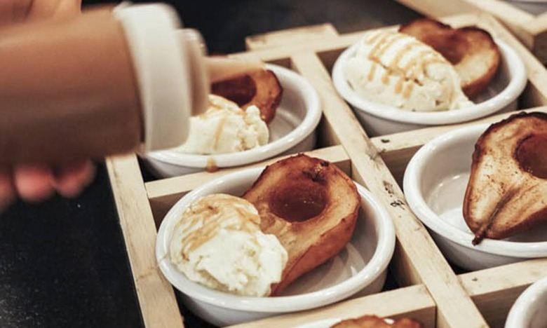 Roasted Pears and Tequila Don Julio Añejo Infused Caramel with Vanilla Ice Cream