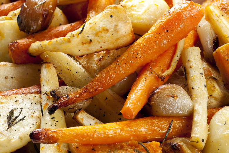Roasted potatoes, carrots and parsnips