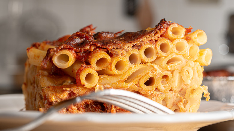 Side image of baked ziti