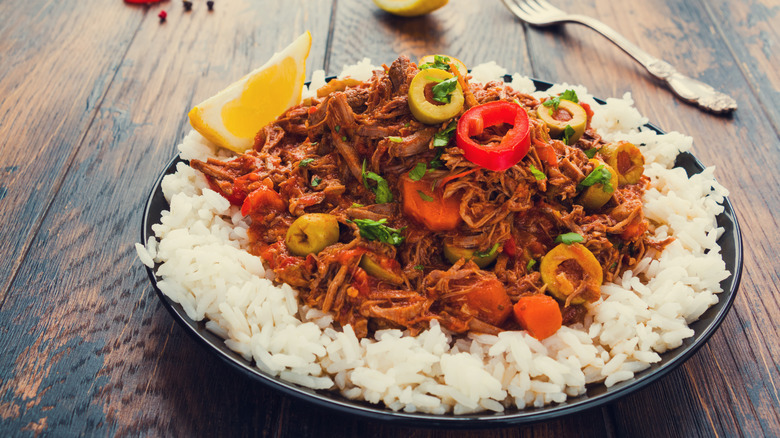 Ropa vieja on white rice