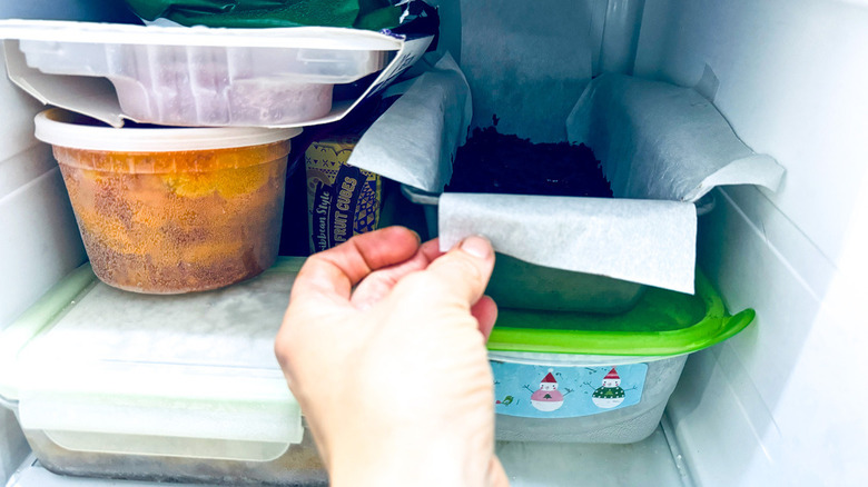 hand inside freezer