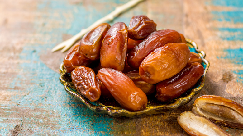 Medjool dates on serving dish