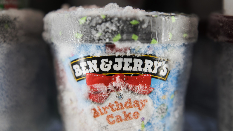 Ice cream carton in freezer