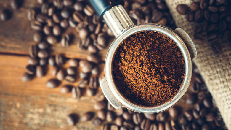 espresso grounds in filter