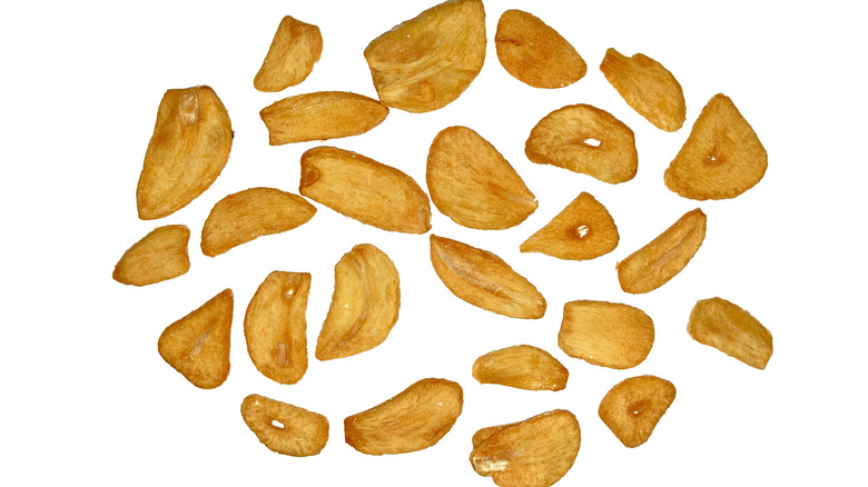 Fried garlic chips white background