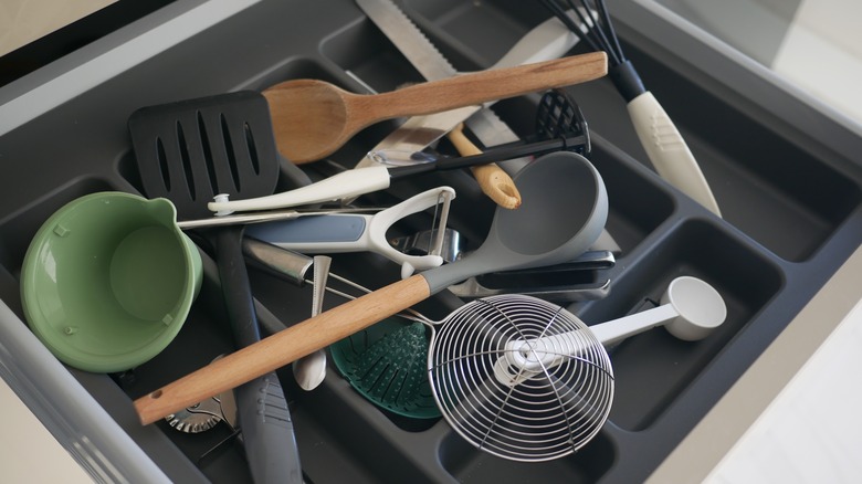 Messy kitchen drawer