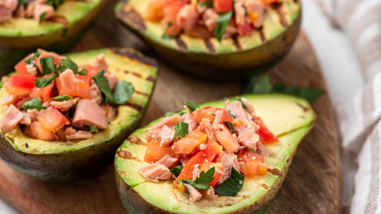 Grilled avocado with tuna salad