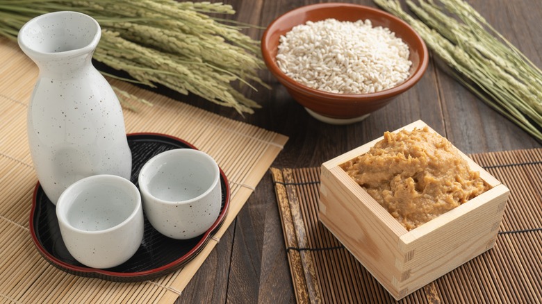 Sake, rice, and sake lees
