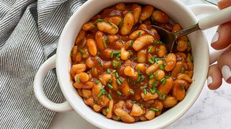 shortcut baked beans in a bowl