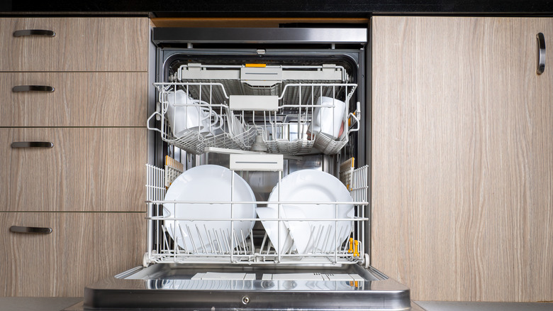 dishes in a dishwasher