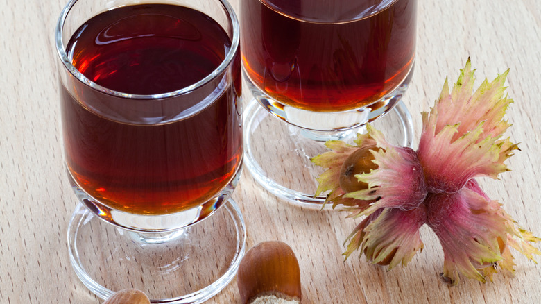 two glasses of hazelnut liqueur